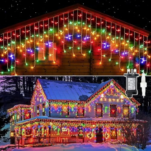 GlobaLink Christmas Icicle Lights, 10M 400LEDs, Connectable, Multicolored | Mains Powered Icicle Fairy Lights, 8 Modes & Timer, 80 Drops, Outdoor Christmas Decor for Roof, Eaves, Balcony, Wall & Window