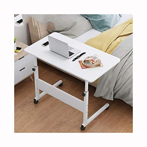 SFNIOKFG Überbetttisch mit Rollen, der Sofa-Überbetttisch, Laptopwagen, Überbett-Laptoptisch, höhenverstellbar mit 2-lagigen Lagerregalen, Bett-Esstisch mit Rollen (weiß 80 x 40)