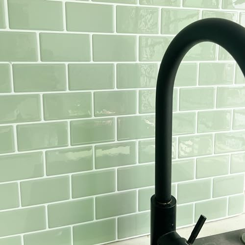 Alwayspon Sega Green 3D-Vinyl-Wandfliesen-Aufkleber, dick, abziehen und aufkleben, selbstklebend, wasserdicht, Spritzschutz, Fliesenaufkleber für Küche, Badezimmer, Wand, 30,5 x 15,2 cm, 10 Blatt
