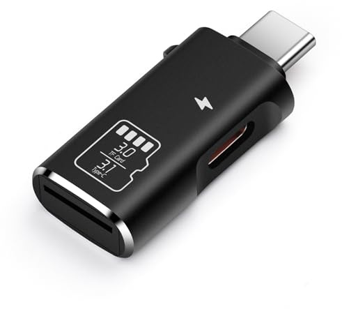 TF Card Reader, Micro SD Card Reader and Type-C 15W PD Charging, Type C TF Memory Card Reader Adapter Compatible with Laptops, MacBook, Samsung Galaxy (Black)