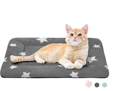 MORA PETS Cat Bed Mattress Small Flat Dog Crate Mat 56 x 33cm Washable Pet Bedding Soft Puppy Cushion Anti-slip Kitten Bed Puppy Pillow Pad with Star Pattern Grey