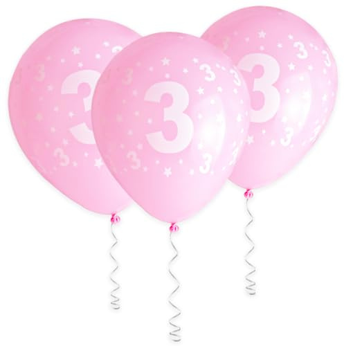 Cxryrzhe 11 Pcs Pink Latex Balloons for 3rd Birthday Party - 12 Number 3 Decorations for Girl Baby Shower, Wedding, Princess Anniversary Celebration