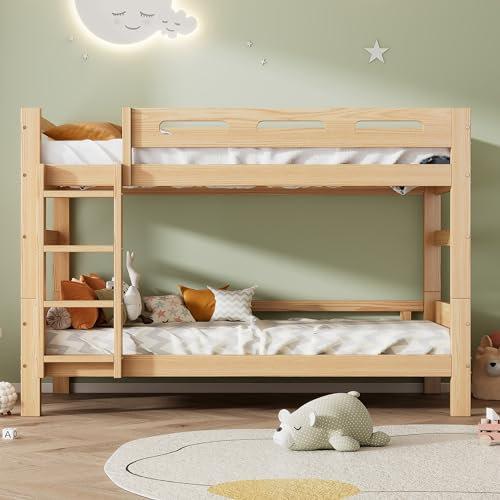 I0I&I0I Etagenbett 90x200cm für Kinder & Jugendliche, Kiefernholzrahmen, Aufteilbar in 2 Einzelbetten, Einfache Montage, Robustes & Flexibles Design, Stabil, Langlebig, Ideal für Kinderzimmer (Natur)