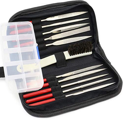 Cinceles , Juego de limas de aguja de diamante Juego de limas y escofinas for madera con cepillo limpio y caja de almacenamiento Limas de aguja de acero surtidas for trabajos en madera, modelos de met