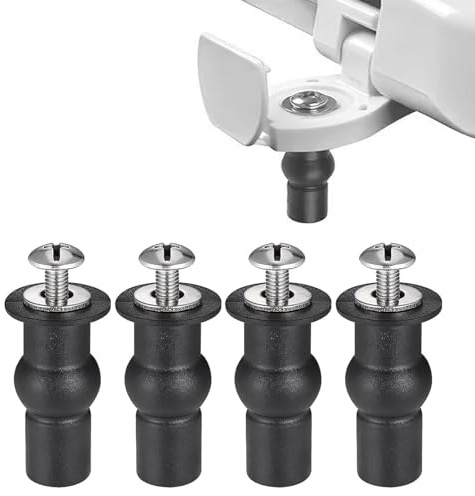 4 Pack Universal Toilet Seat Fittings - Toilet Seat Hinges, Screws, Fixing Kit with Expanding Rubber Top Nuts for WC Blind Hole Fittings