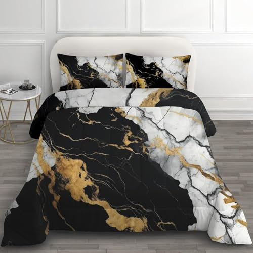 Bettdecke 200x220 Ohne Bezug Nutzbar, Marmordruck Abstrakte Bettdecken Waschbar Ganzjahresdecke Kunst 4 Jahreszeiten Steppdecke, Bettzeug Microfaser mit 2 Kissenbezug für Sommer Winter Doppelbett