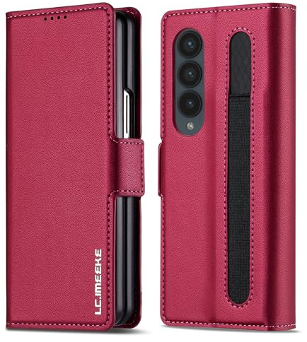 ZHOZEXIN Wallet Pu Leather Case for Samsung Galaxy Z Fold 3,Magnetic Closure Pu Leather with Pen Slot, Cash slot & Screen Protector Cover Case for Samsung Galaxy Z Fold 3 (Pink)