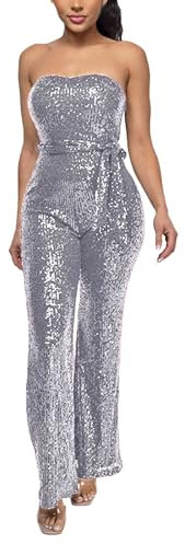 Overall Damen, Damen Jumpsuit Pailletten Elegant Playsuit Overall Lang Glitzer Einteiler Hosenanzug Party Langarm Romper Festlich Hochzeit Sexy Jumpsuits Clubwear