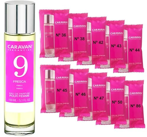 CARAVAN FRAGANCIAS Perfume de Mujer Nº9 de 150 ml + Set de 10 Viales de Fragancias femeninas distintas de Caravan para descubrir nuevos aromas