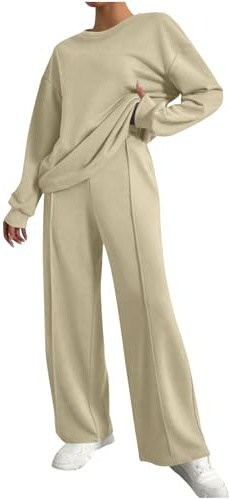 NSICBMNO Zweiteiliges Damen-Trainingsanzug, komplettes Set, übergroßes Sweatshirt, weites Bein, Jogginghose mit Taschen, Lounge-Sets, langärmelig, Oberteile, schulterfrei, Kordelzug, Sweatpants Y2K