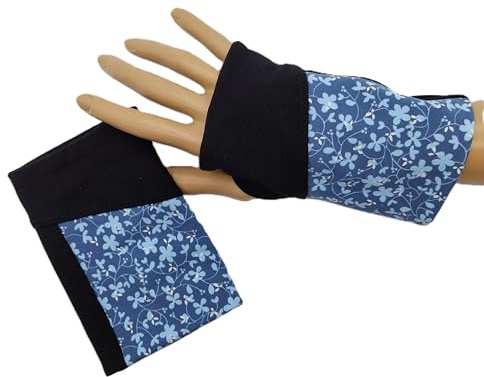 Pulswärmer, kurze Handstulpen blaue Blümchen, 95% Baumwolle, 5% Elasthan