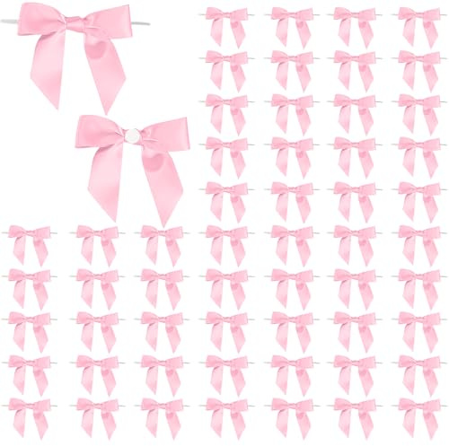 KASURE 60 Stück Schleifen Weihnachtsbaum, Rosa Geschenkschleifen, Fertige Kleine Schleifen, Satinschleifen mit Draht für Hochzeit Geburtstag Geschenkverpackungen DIY Handwerk Verzierungen