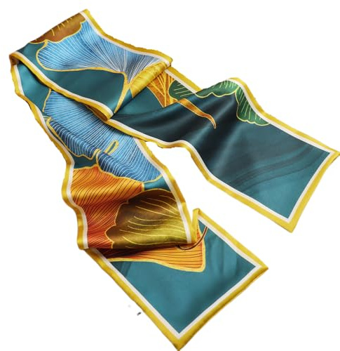 GIMIRO Satin Seidenschal Doppelschichten 150 x 16cm Krawatte Blumen Taillengürtel für Blazer, Mantel, Kleid