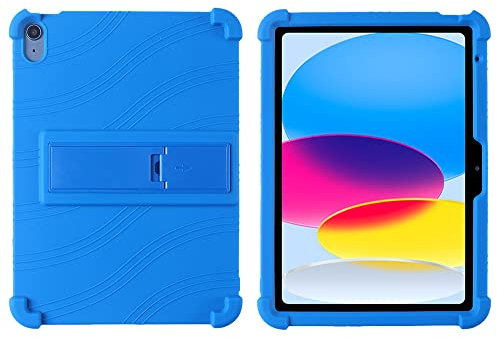 Funda de silicona para iPad (A16) de 11ª/10ª generación 2025/2022 (11/10.9 pulgadas) – Funda protectora de silicona suave a prueba de golpes con soporte ajustable de policarbonato (azul oscuro)