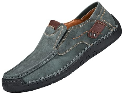 Mocasines de cuero para hombre, informales, sin cordones, para caminar, negocios, vestir, suela suave, antideslizantes, zapatos de trabajo, mocasines para conducir, Green, 43.5 EU