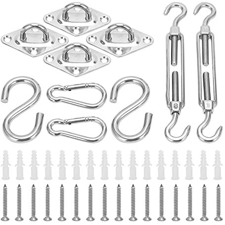 plplaaoo Sun Shade Sail Hardware Kit Heavy Duty Stainless Steel Anti Rust Sunshades Canopy Installation Kit for Outdoor Patio Garden Rectangle Square Triangle Sun Shade Sail 42pcs Set