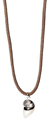 Purelei Muschel-Kette mit gedrehtem Band – Maritimer Anhänger & Edelstahl in Gold, Silber oder Roségold – 40–45 cm – Dunkelbraun – Sommerlicher Boho-Stil (Silver)