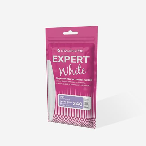 STALEKS PRO Expert 42 Disposable White Crescent Abrasives for Nail File Base (240 Grit, 50 Pcs) – Adhesive Abrasive Files for Nail Polishing & Prep (162x24mm)