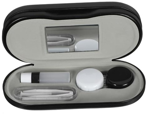 Homoyoyo Kontaktlinsen Organizer Satz Klein Pu Leder Aufbewahrungsbox Tragbar Robust Linsenbehälter Reise Schule Tasche