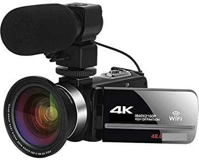 EKOUQIN Videocamera professionale Full 4K Videocamera digitale grandangolare da 48 MP Streaming Time Lapse Vlog Videoregistratore Microfono Webcam Film, registrazione, trasmissione(32G SD Card)