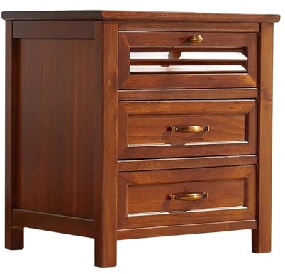 Table de chevet du milieu du siècle avec 3 tiroirs en bois massif finition noyer, idéale pour chambre à coucher, bureau, table de nuit moderne, solution de rangement élégante