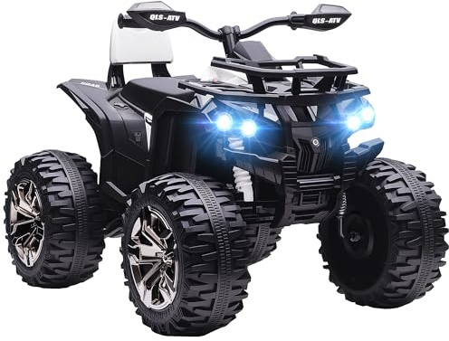 HOMCOM 12V Quad Elettrico per Bambini 3-5 Anni 3-8km/h, Auto Elettrica per Bambini con Doppi Motori, Ruote Larghe, Batteria 10AH, Musica, MP3, USB, Scheda TF, Fari e Pedale, 100x65x73 cm, Bianco