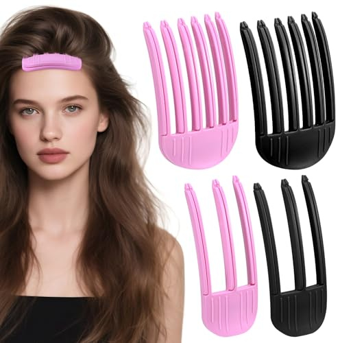 MumdoYAL Lot de 4 Clips Pinces pour Racines, Volume Cheveux, Facile à Utiliser, la Brosse Coiffante Apporte Volume et Densité, Brosses Noires et Brosses Roses Accentuent la Richesse de la Chevelure