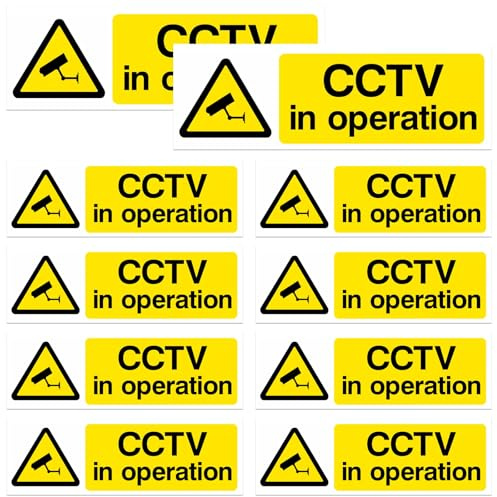 10Pcs CCTV In Operation Sign, Self Adhesive, Weatherproof CCTV Stickers- Landscape Warning Signs for Outdoor Indoor Use（15cm x 5cm）