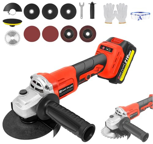 Cordless Angle Grinder with 1300mAh Li-ion Battery, Side Handle, Cutting Wheel, Grinder Wheel, 115mm Brushless Grinder Kit, 3 Modes Adjustable Speed 8500RPM, for Wood Metal Cutting Grinding