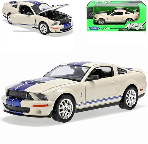 Generisch F*o*r*d Shelby Mustang V Cobra GT500 Weiss mit Blau 2005-2009 1/24 Welly Modell Auto