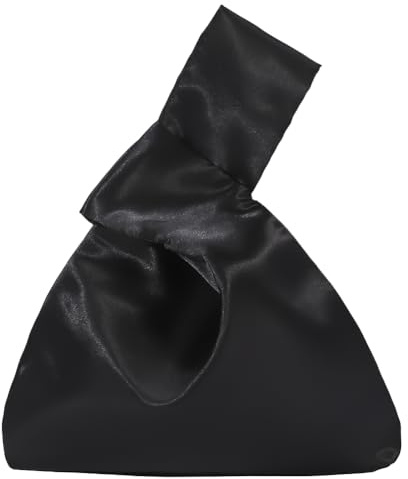 CRASPIRE Borsa da Polso con Nodo da Donna in Raso Pochette Nera Borsa da Sera Mini Borsa Piccola Tote Portafoglio per Telefono Tessuto in Raso Stile Elegante Portatile Portamonete da Viaggio