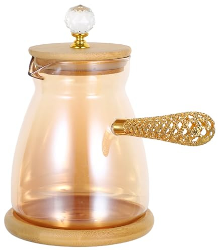 Kisangel Cafetière Turque Verre Doré pour Café Turc et Thé Vrac Petite Cafetière Manuelle avec Poignée Latérale pour Gazinière et Préparation de Chaud