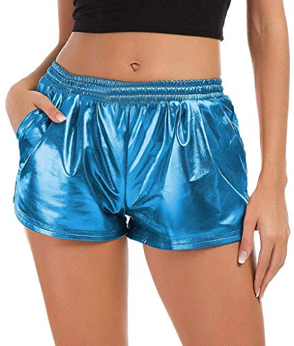 Metallic Shorts Damen Glänzende Elastische Festlich Hotpants Glänzend 90er Jahre Kurze Hose Wet Look Party Disco Clubwear Hip Hop Glitzer Outfit