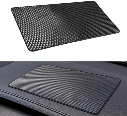 18×13cm PU Non-Slip Car Dashboard Mat, Heat Resistant, Leaves No Residue, Mesh Texture, Multifunctional Grip for Cell Phones, Sunglasses, and Keys (Black)