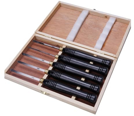 Juego de 5 cinceles for torno HSS, juego herramientas torneado for carpintería, cuchillo semicircular acero alta velocidad, herramienta madera mano Para bricolaje