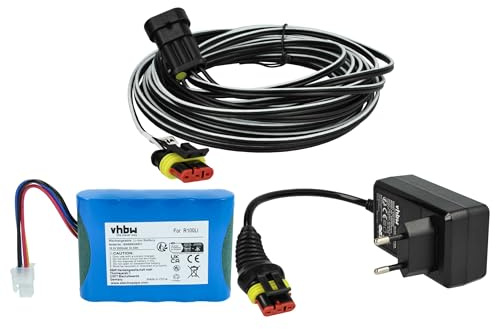 vhbw 1x Fuente alimentación, 1x bateria 3000 mAh, 1x Cable Baja tensión de 10 m Compatible con Husqvarna Automower 105 (2016), 305 cortacésped