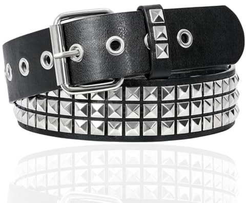 EYWILYWI Punk Rivet Studded Belt, Gothic Pyramid Square Grommet PU Leather Belt, Vintage Rock Belt for Jeans Pants Casual Party Wear Women Men