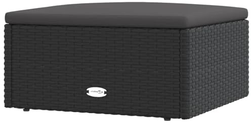 XHNIFBN Gartenhocker Schwarz 53x51x24,5 cm Poly Rattan Klapphocker f. Balkon/Terrasse, gepolstertes Kissen, Garten & Wohnzimmer