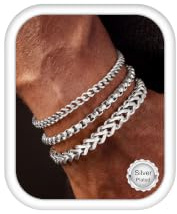 Morfetto Mens Bracelets 18K Gold Plated Silver Bracelet for Men | Stainless Steel for Waterproof Non Tarnish,Sturdy Link Box Chain Herringbone Figaro Bracelets Set Mens Accessories Presents