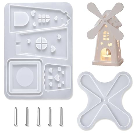Gießformen Häuser Windmühle, 1 Set Silikonform Haus, Silikonformen | Silikonformen Gießformen, 3D Kerzenhalter Hausform Silikongießform für Beton Gips Diy Deko Basteln