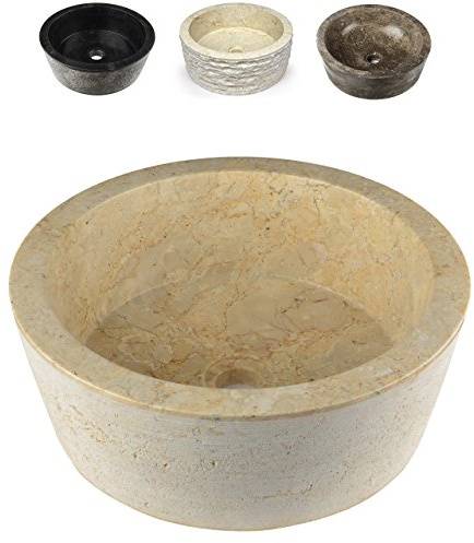 Divero Designbecken Marmor Naturstein Aufsatz-Waschbecken Venedig Handwaschbecken Waschschale Stein poliert rund Creme Sand