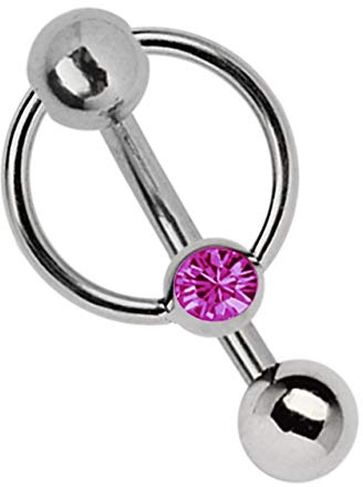 Modern Nature Piercingschmuck Intimate Piercing Titanium Banana in 1,6 mm, 5 mm Bowling Ball with Holes and Clamping - Ring with Stone in Many Colors - Shocking Pink