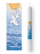 Taufkerze mit Motiv Sonne und Taube * mit Druckmotiv - Lieferung im Geschenkkarton * 400 x 40 mm