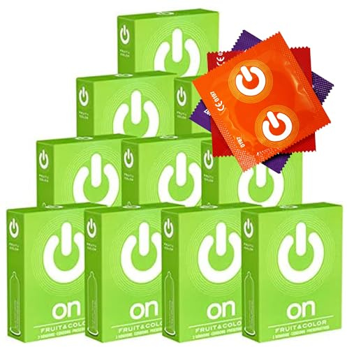 On) Fruit & Color, 30 (10 x 3) bunte Kondome mit Aroma - Mehrfachpack - 10 Kleinschachteln, ideal für unterwegs