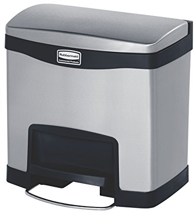 Rubbermaid Commercial Products Slim Jim Front Step-On Trash Can, 4-Gallon, Black Stainless Steel, Hands-Free Garbage Can/Container for Home/Kitchen/Office/Restaurant