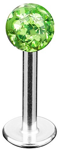 Piersando Piercing Barbell mit Ferido Kristall Glitzer Kugel Lippe Labret Lippenpiercing Ohr Ohrpiercing Tragus Helix Silber 6mm x 4mm Grün