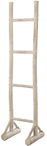 DRW Toallero de pie y de bambú con Forma de Escalera, Blanco, 40x35x162cm