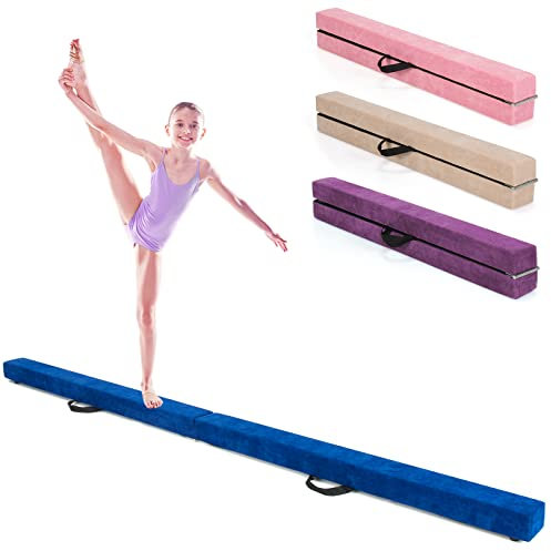 DREAMADE Schwebebalken Kinder, Schwebebalken klappbar, Balance Balken Turnen, Gymnastikbalken Übungsbalken, Schwebebalken für turnen Kinder, Holz, 210 x 10 x 6.5cm (Blau)