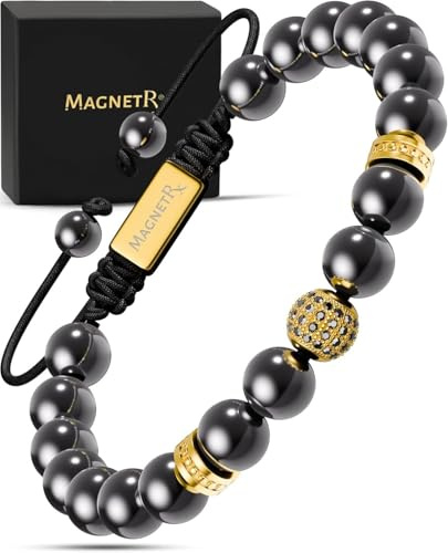 MagnetRX® Hämatit Magnetarmband - Magnetische Hämatit Armbänder mit Perlen (Gold Zeus 8mm Bead)
