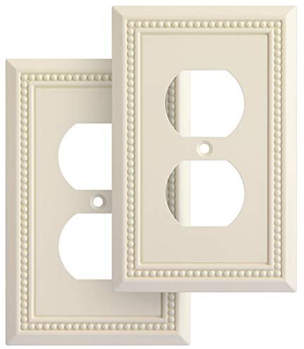 Henne Bery Sunken Pearls Heavy Duty Decorative Wall Plate Switch Plate Outlet Cover, Durable Solid Zinc Alloy (Single Duplex 2PK, Light Almond)